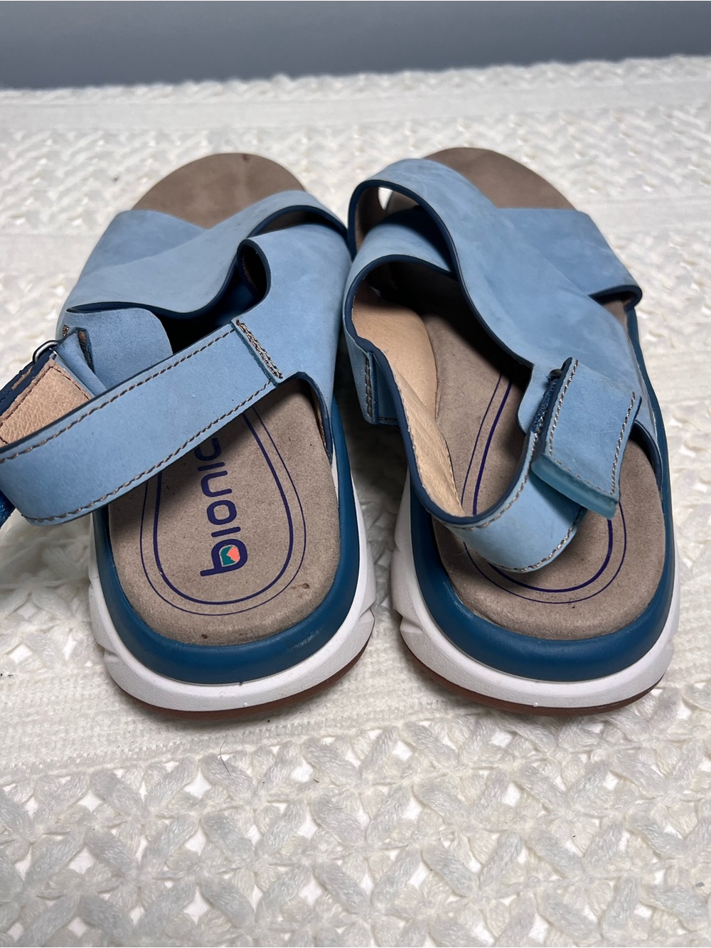 Bionica  Blue Leather Comfort Sandals Adjustable Platform Walking Shoes 9.5W - Picture 3 of 10